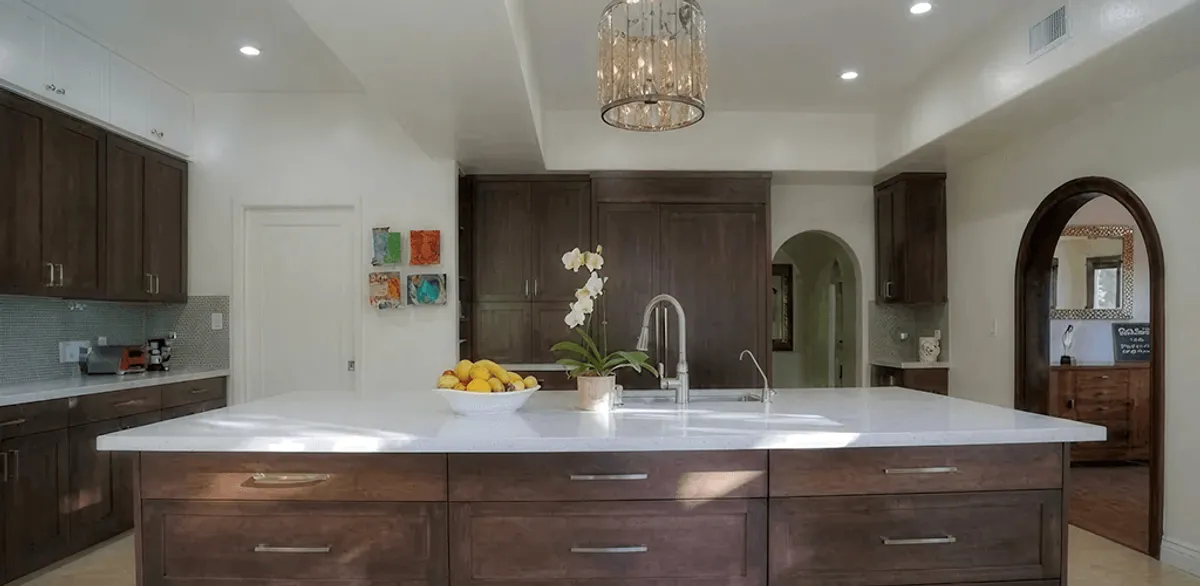 Cabinet refacing project with updated kitchen cabinets and island in Saint Louis, MO